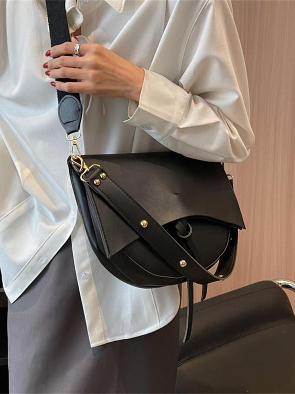 Women's Solid Color Saddle Bag, Fashionable PU Leather Texture Crossbody Bag for Daily Used, Casual Trendy Versatile High-quality Daily Commuting Bag