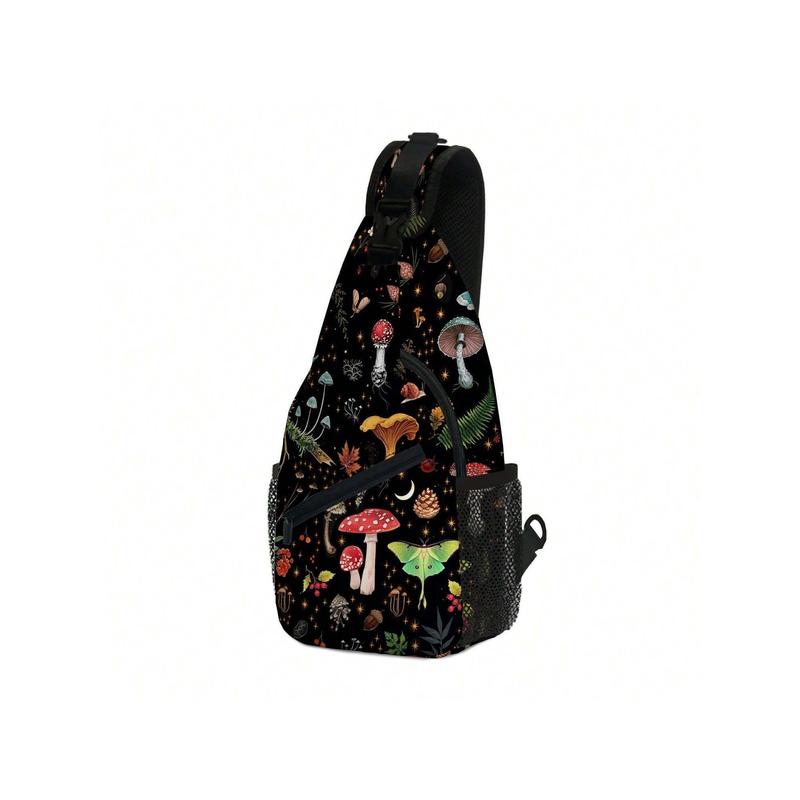 Mushroom & Butterfly Pattern Sling Bag, Crossbody Bag, Shoulder Bag, Chest Bag, Travel Hiking Daypack, Unisex College Bag Hot Sale Fathers Day Gifts Summer