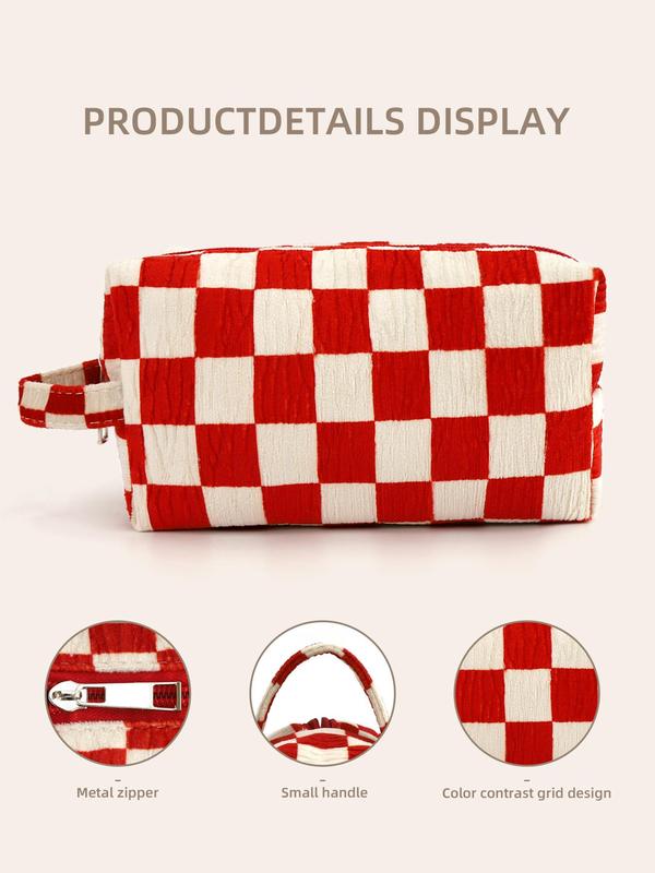 Plaid Pattern Makeup Bag, Casual Zipper Makeup Organizer Pouch, Versatile Cosmetic Storage Bag for Women & Girls for Travel & Daily Life