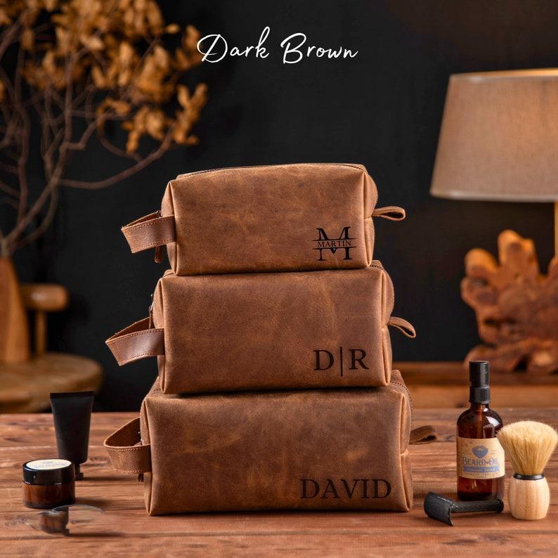 Fathers Day Gift for Dad, Men's Leather Toiletry Bag, Personalized Dopp Kit, Groomsman Gift, Mens Shave Bag, Anniversary Gift for Him, Birthday Gift for Him, Fall Gift, Christmas Gift