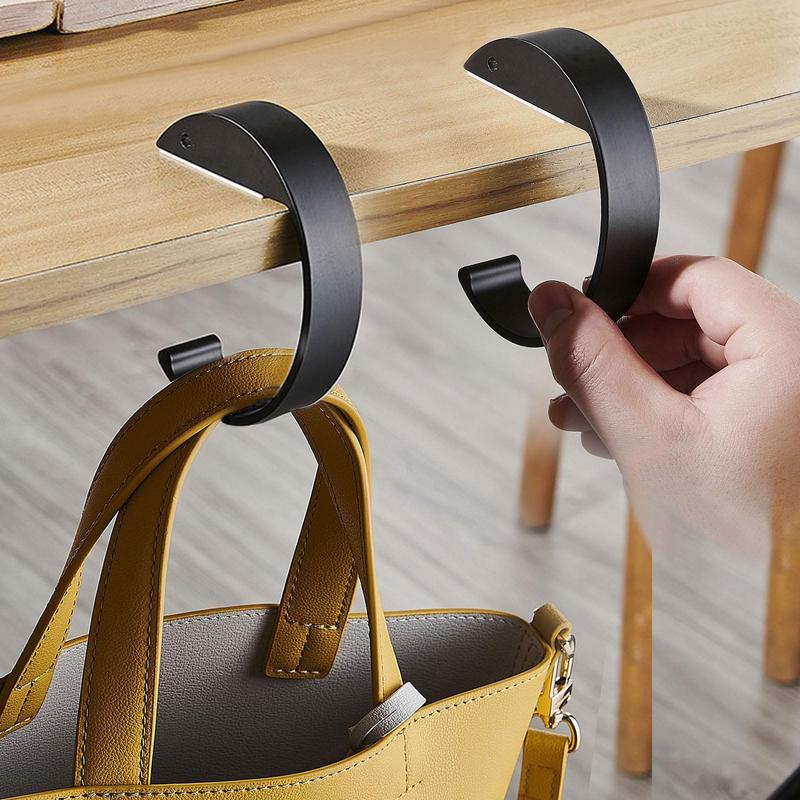 2PCS C Shape Purse Hook - Heavy Duty Table Handbag Hanger - Foldable Alloy Bag Holder for Desk - 2 Black