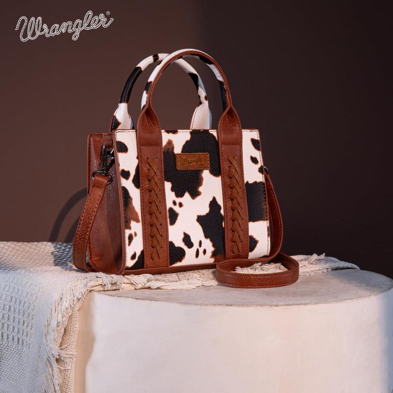 Wrangler Mini Tote Bag for Women Cow Print Western Crossbody Purse Top Handle Satchel Handbag