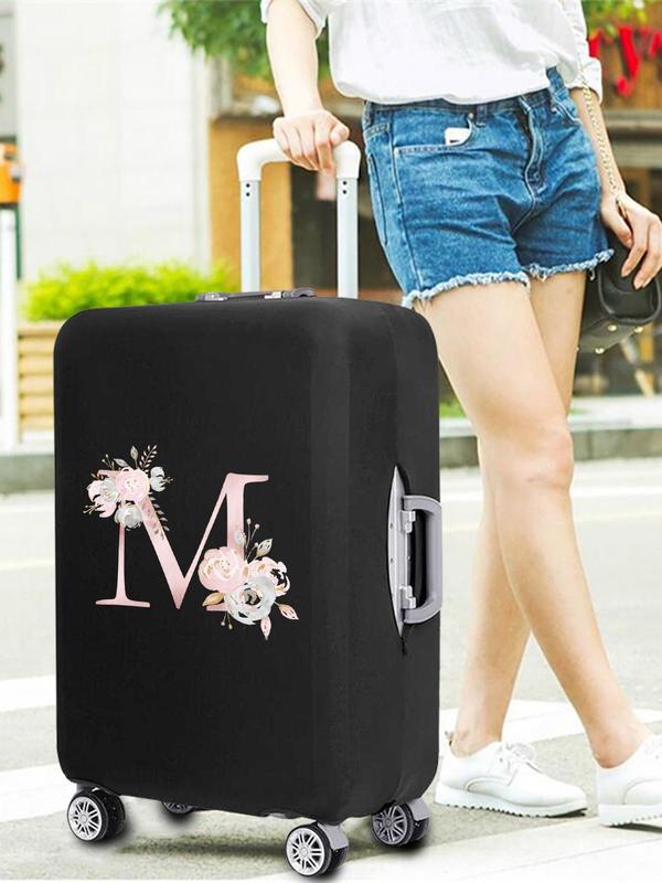 Letter & Floral Pattern Luggage Cover, Stretch Suitcase Protector, Baggage Dust Case Cover, Suitable for 29-32 Inch Suitcase Case, Travel Accessories