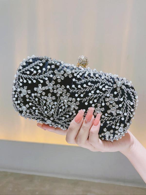 Women's Elegant Flower Decor Rhinestone Decor Evening Bag, Fashion Elegant Versatile Clutch Purse, Gorgeous Shoulder Bag With Chain Strap