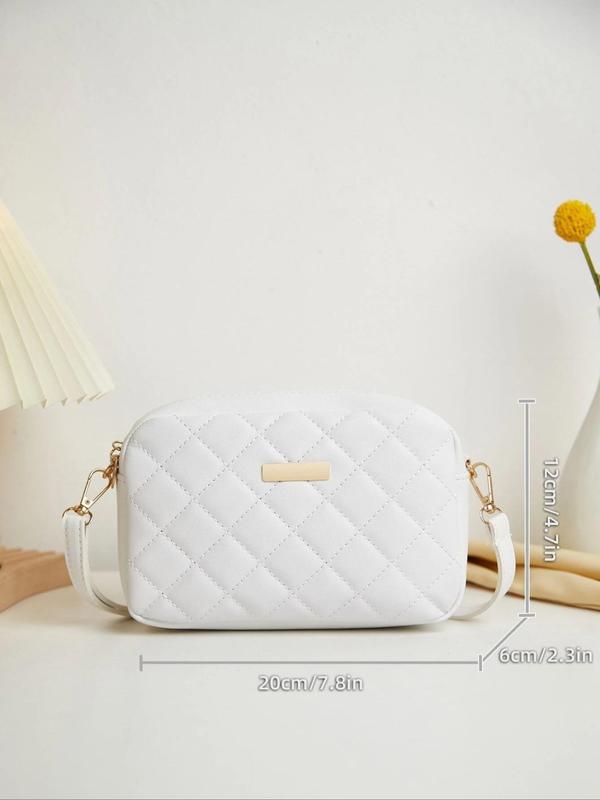 Summer Fashion Geometric Zipper Crossbody Bag, Vintage Check Quilted Pattern Pu Leather Small Designer Square Bag for Daily Used