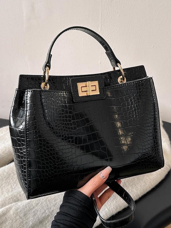 Women's Elegant Crocodile Embossed Handbag, Fashionable Solid Color Crossbody Bag for Daily Used, Casual Trendy Versatile High-quality Daily Commuting Bag