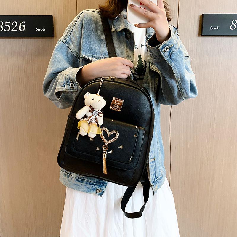 Backpack Women's Trendy New Fresh Tassel Rivets All-Matching Casual Student Schoolbag Backpack Bag