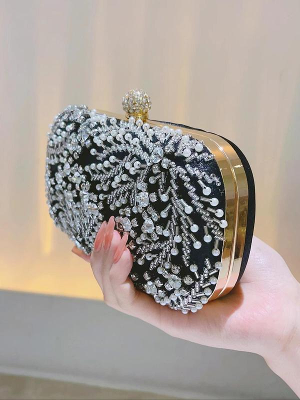 Women's Elegant Flower Decor Rhinestone Decor Evening Bag, Fashion Elegant Versatile Clutch Purse, Gorgeous Shoulder Bag With Chain Strap