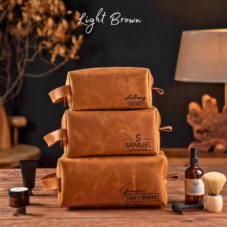 Fathers Day Gift for Dad, Men's Leather Toiletry Bag, Personalized Dopp Kit, Groomsman Gift, Mens Shave Bag, Anniversary Gift for Him, Birthday Gift for Him, Fall Gift, Christmas Gift