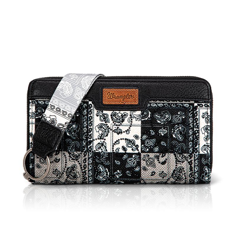 Wrangler Bling Rhinestone Zipper-enclosed Wallet Wristlet Clutch with Multi Slots for Credit Cards