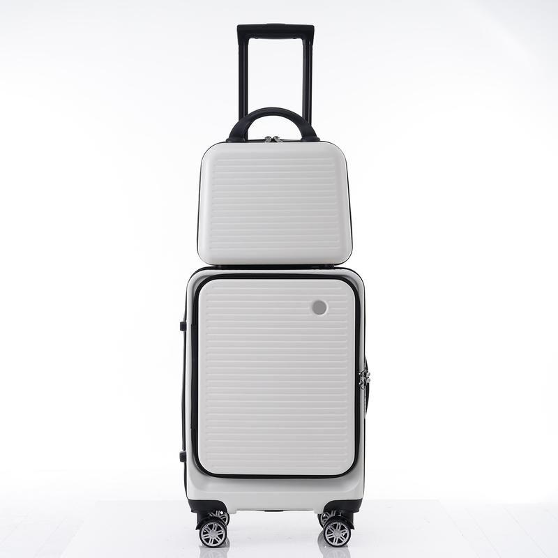 2-Piece Carry On Luggage Set, 20 Inch Front Open Lightweight Suitcase with Front Pocket and USB Port, White and Multiple Colors