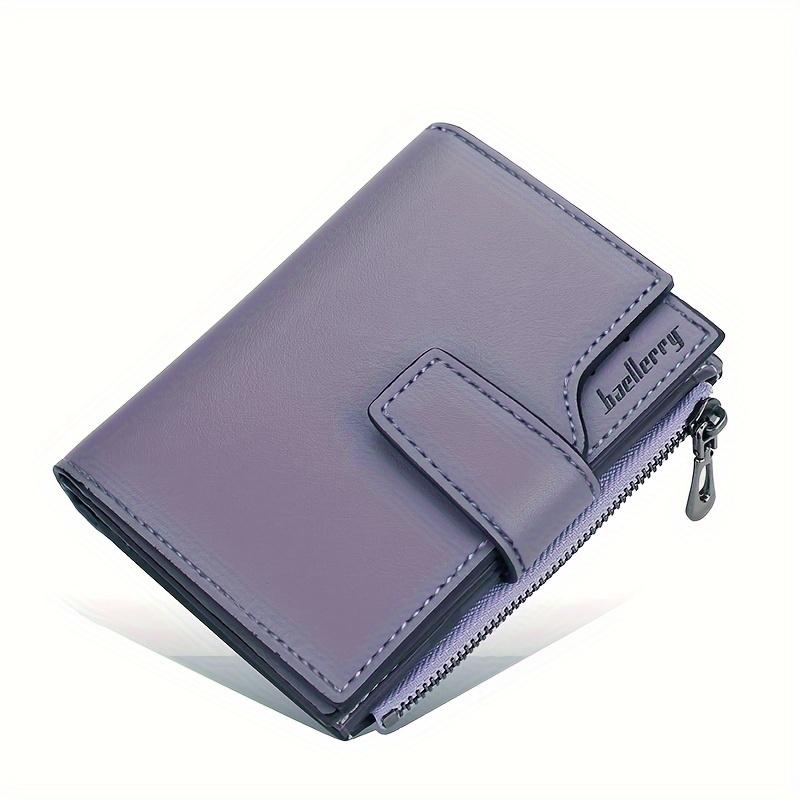 Letter Detail Small Wallet, Women's Simple Faux Leather Fold Wallet With Multiple Card Slots & Zipper Pocket