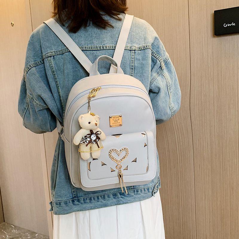 Backpack Women's Trendy New Fresh Tassel Rivets All-Matching Casual Student Schoolbag Backpack Bag