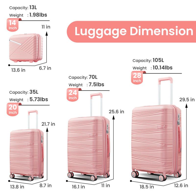 [Bellemave] Luggage 4 Piece Sets(14 20 24 28), Hard Shell Lightweight TSA Lock Carry on Expandable Suitcase with Spinner Wheels Travel Set for Men Women