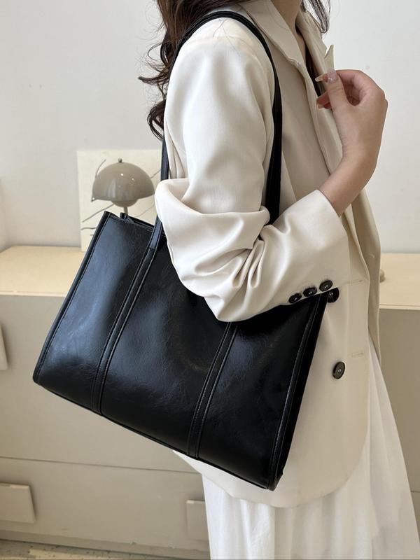 Women's Elegant Solid Color Tote Bag, Casual Trendy Large Capacity PU Leather Shoulder Bag, Fashionable Bag for Work & Daily Use