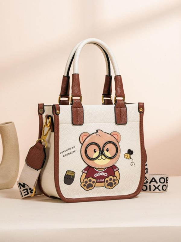 Women's Cute Cartoon Bear Pattern Crossbody Bag, Fashion Pu Leather Zipper Shoulder Bag for Daily Used, Casual Trendy Versatile High-quality Daily Commuting Bag