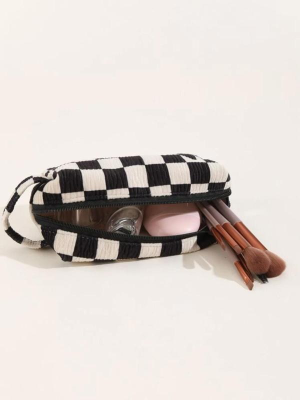 Plaid Pattern Makeup Bag, Casual Zipper Makeup Organizer Pouch, Versatile Cosmetic Storage Bag for Women & Girls for Travel & Daily Life