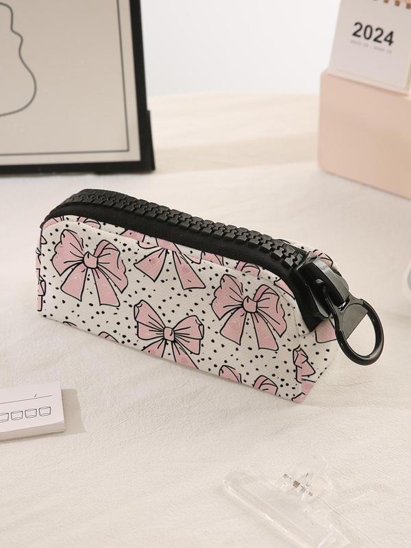 Cartoon Bow Pattern Makeup Bag, Large Zipper Makeup Bag, Durable Polyester Storage Bag, Spacious Zipper Makeup Bag for School Supplies and Stationery