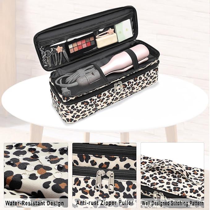 Double-Layer Hair Dryer Volumizer Styler Carrying Case - Water Resistant Travel Organizer for FlexStyle Attachment (Bag Only) - Leopard Print