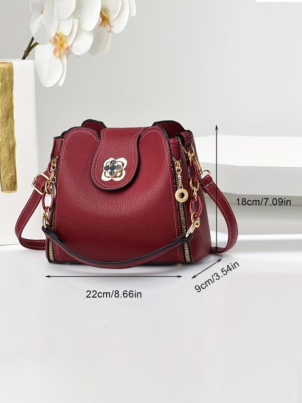 Women's Fashionable Solid Color Shoulder Bag, 2024 New Style Trendy Versatile Buckle Decorated Shoulder Bag, Casual Trendy Versatile Daily Affordable Luxury Bag