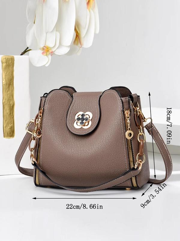 Women's Fashionable Solid Color Shoulder Bag, 2024 New Style Trendy Versatile Buckle Decorated Shoulder Bag, Casual Trendy Versatile Daily Affordable Luxury Bag