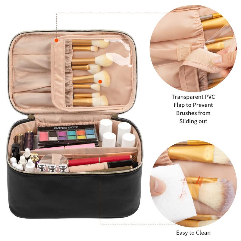 Makeup Bag - Your Portable Cosmetic Bag with Large Capacity! This Black Travel Makeup Case Organizer is Ideal for Women and Girls. Comes with a Handle and Divider for Easy Organization. Perfect for Traveling.