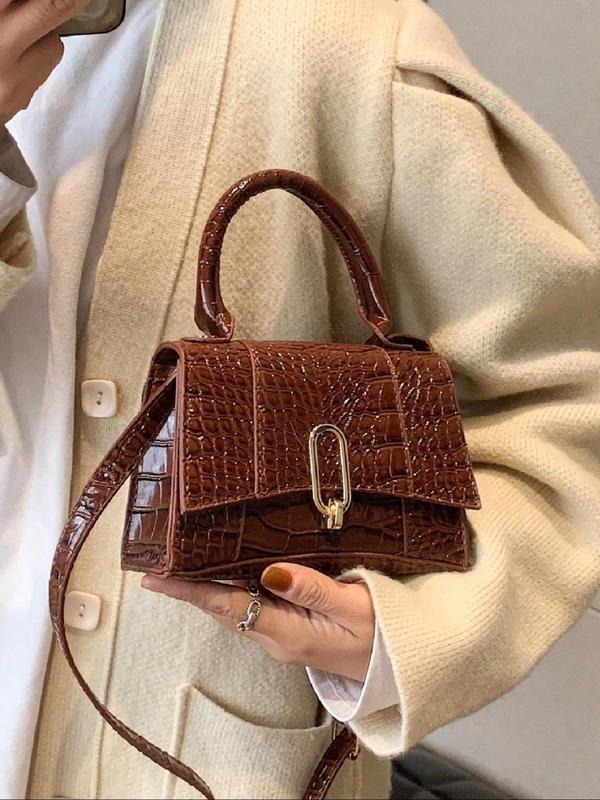 Fashionable Crocodile Embossed Handbag, Casual Versatile Pu Leather Shoulder Bag, Female All-match Underarm Bag for Daily Used