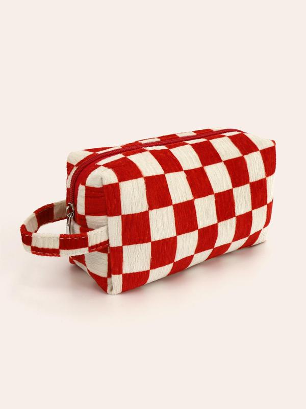 Plaid Pattern Makeup Bag, Casual Zipper Makeup Organizer Pouch, Versatile Cosmetic Storage Bag for Women & Girls for Travel & Daily Life