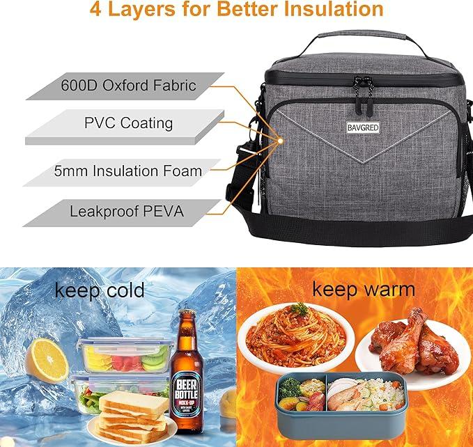 Premium Insulated Lunch Bag for Women Men - 9L Leakproof Lunch Box Soft Cooler Tote Bag with Adjustable Shoulder Strap for Work Picnic Beach - Large Capacity 9L