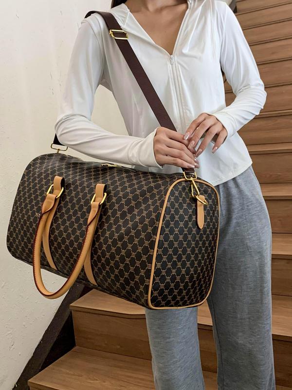 Fashionable Large Capacity Travel Bag, Casual Geometric Pattern Zipper Duffel Bag for Women & Men, Trendy All-match Bag for Daily Use