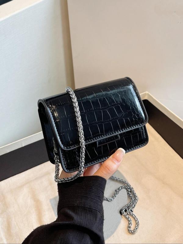 Fashion Summer Chain Strap Crocodile Embossed Crossbody Bag, Women's Trendy Shoulder Bag, Y2k Style Square Bag for Party, Daily Clothing Decor