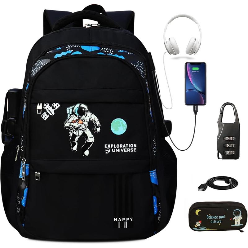 Boys' Laptop Backpack with USB Charging Port | Anti-Theft School Bookbag, Cool Teens Backpack with Pencil Bag