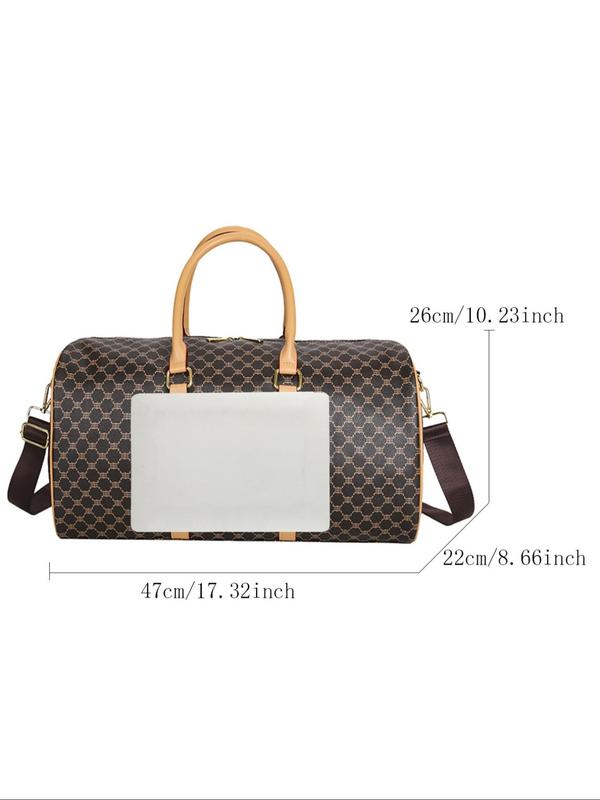 Fashionable Large Capacity Travel Bag, Casual Geometric Pattern Zipper Duffel Bag for Women & Men, Trendy All-match Bag for Daily Use