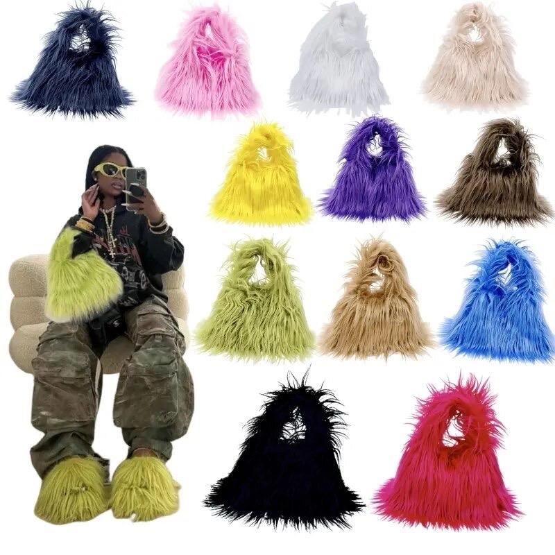 Faux Fur Fluffy Hobo Bag - ZOO GARDEN Brand