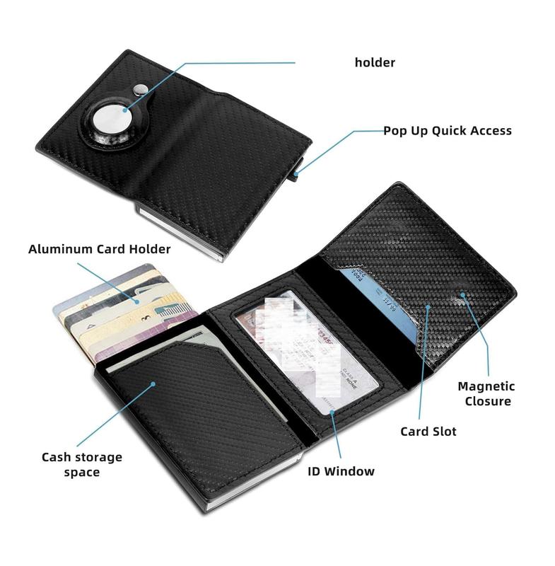 Mens Smart Wallet Card Holder : Leather,  Slim, Carbon Fiber, Minimalist -5-10 Card Capacity  | Cash Slot (Black),keychain bag