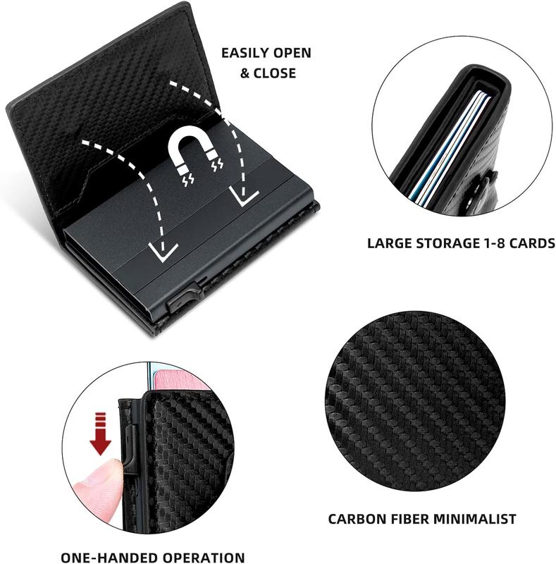 Men's AirTag Pop-Up Wallet: Security Stand, RFID Blocking, Smart, Slim, Simple, Carbon Fiber - 9-14 Card Capacity | ID Window | Cash Slot