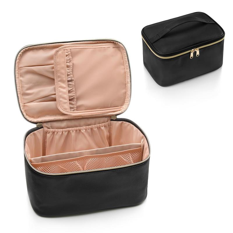 Makeup Bag - Your Portable Cosmetic Bag with Large Capacity! This Black Travel Makeup Case Organizer is Ideal for Women and Girls. Comes with a Handle and Divider for Easy Organization. Perfect for Traveling.