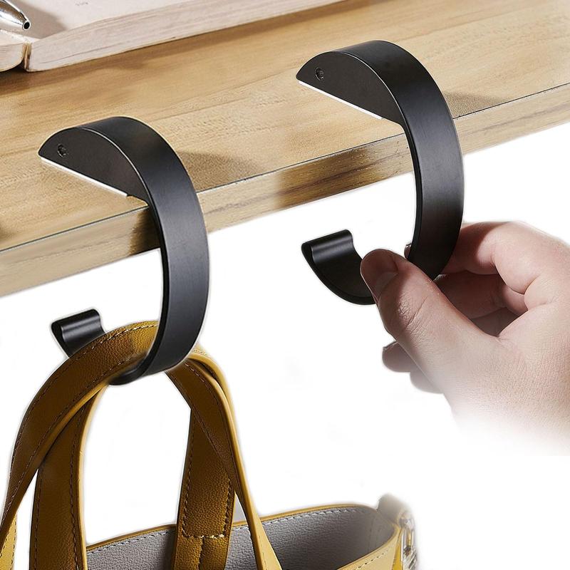 2PCS C Shape Purse Hook - Heavy Duty Table Handbag Hanger - Foldable Alloy Bag Holder for Desk - 2 Black