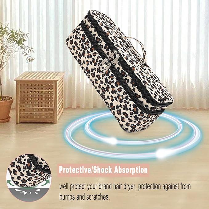 Double-Layer Hair Dryer Volumizer Styler Carrying Case - Water Resistant Travel Organizer for FlexStyle Attachment (Bag Only) - Leopard Print