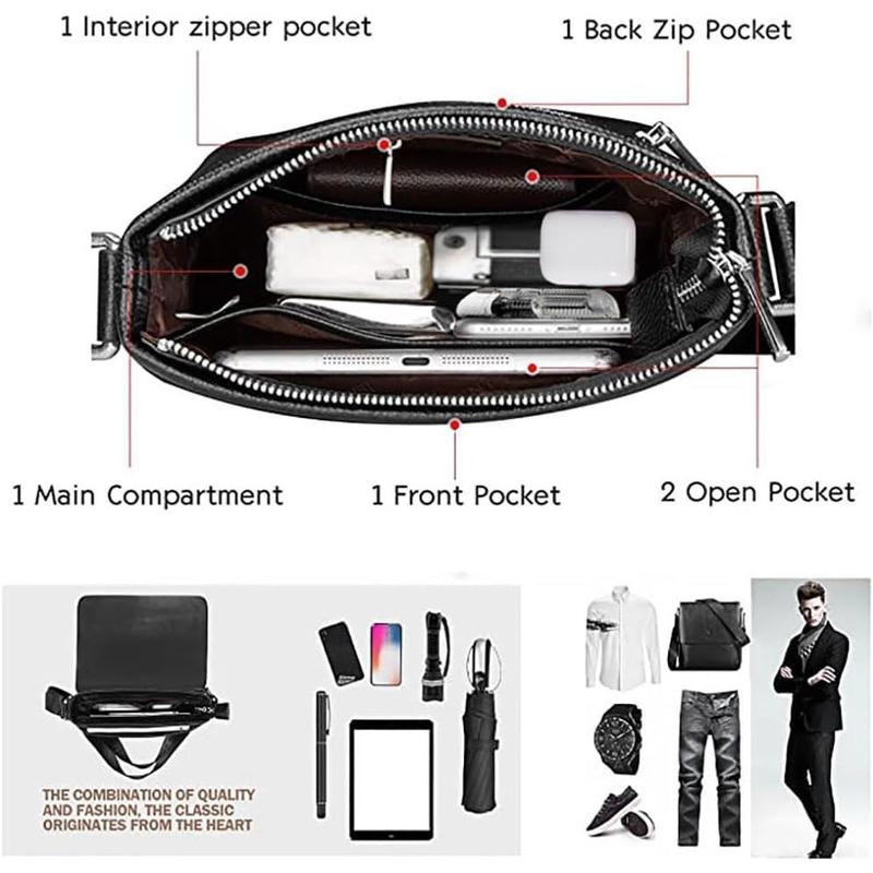 Men's Leather Shoulder Bag Crossbody Bag For Men Small Messenger For Work Business Satchel Casual