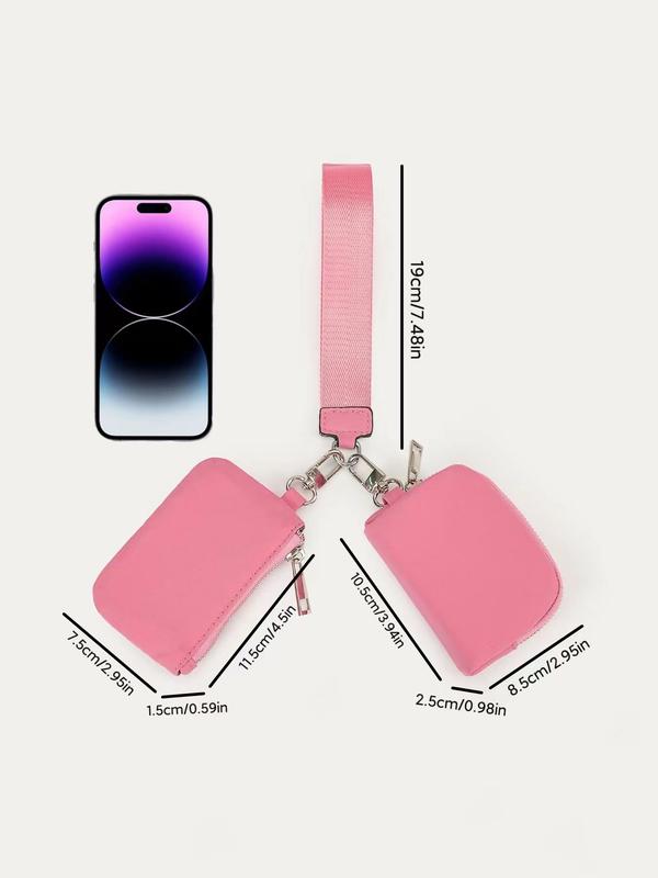 Women's Solid Color Wallets, with Lanyard, Casual Versatile Zipper Coin Purse Card Holder, Detachable Bank Card Key Collection Bag