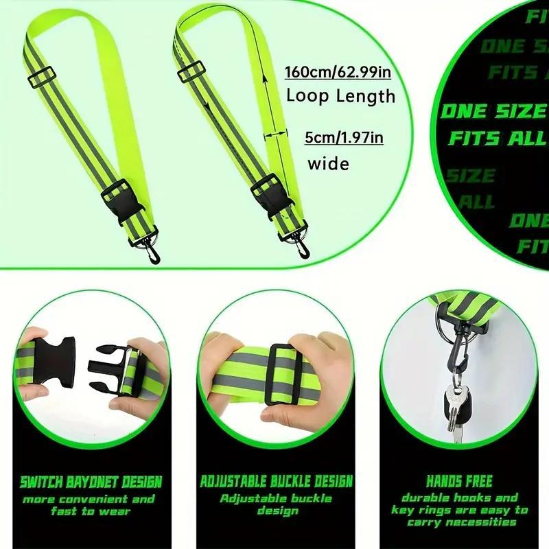 Reflective Shoulder Strap, 2 Counts Adjustable Shoulder Strap with Hook, Elastic Shoulder Strap for Night Running & Cycling