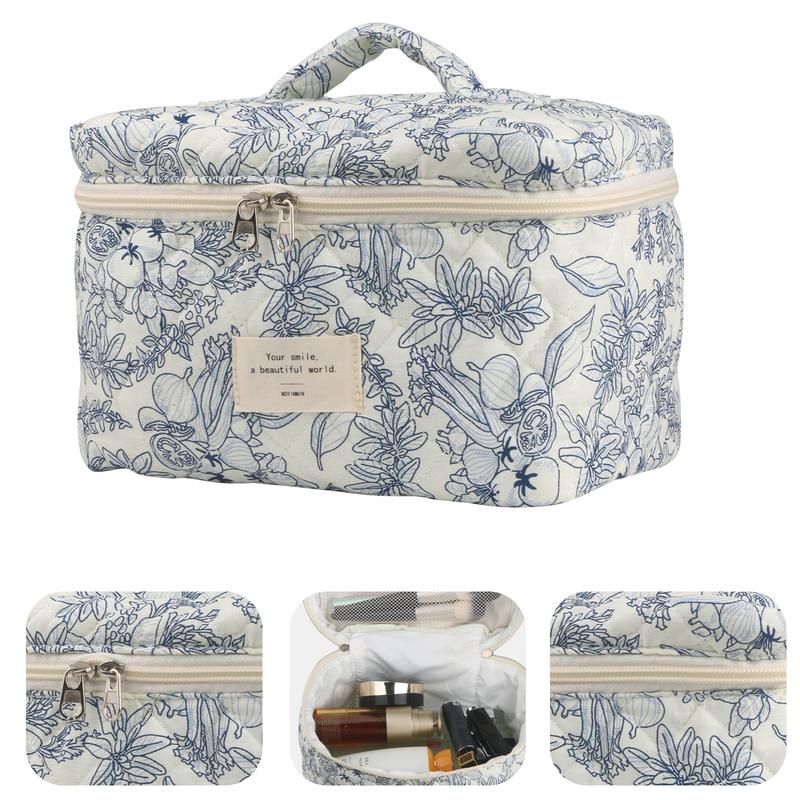 Cute Makeup Bag for Women(3 Pcs) , Quilted Floral Coquette Aesthetic Make up Bags, Travel Cosmetic Bags Toiletry Organizer Bag