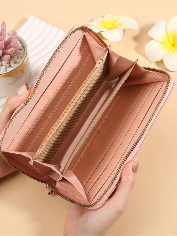 Women's Solid Color Long Wallet, Fashionable Zipper Phone Wallet, Casual Versatile Clutch Wallet for Daily Used