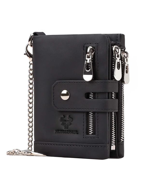 Men's Casual Plain Color Chain Decorated Wallet, Fashionable Large Capacity Wallet for Daily Used, Casual Trendy Versatile High-quality Daily Wallet