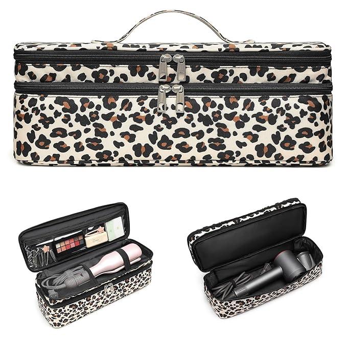 Double-Layer Hair Dryer Volumizer Styler Carrying Case - Water Resistant Travel Organizer for FlexStyle Attachment (Bag Only) - Leopard Print