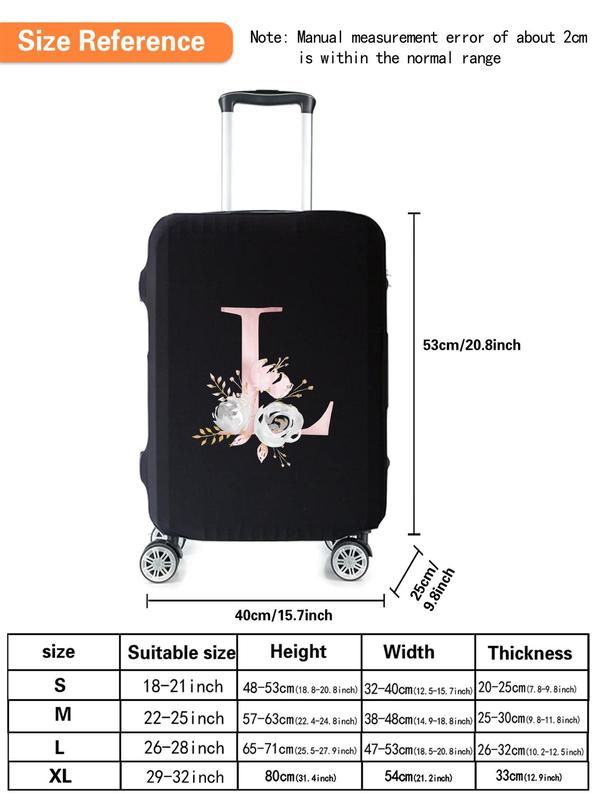 Letter & Floral Pattern Luggage Cover, Stretch Suitcase Protector, Baggage Dust Case Cover, Suitable for 29-32 Inch Suitcase Case, Travel Accessories