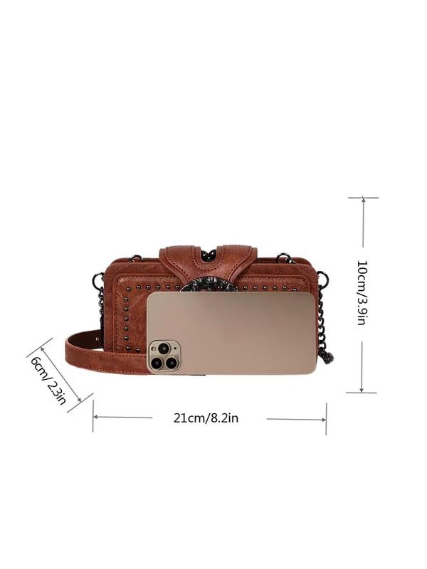 Women's Fashion Rivet Decorated Crossbody Bag for Summer, Vintage Bag for Party, Luxury Bags Crossbody Trendy Shoulder Bag for Women Casual Daily Commuting Bag, Luxury Designer Bag, Everyday Bags for Fall Outfits & Fall Freshness