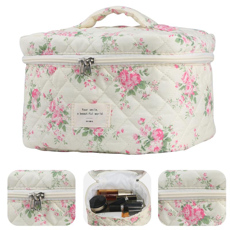 Cute Makeup Bag for Women(3 Pcs) , Quilted Floral Coquette Aesthetic Make up Bags, Travel Cosmetic Bags Toiletry Organizer Bag