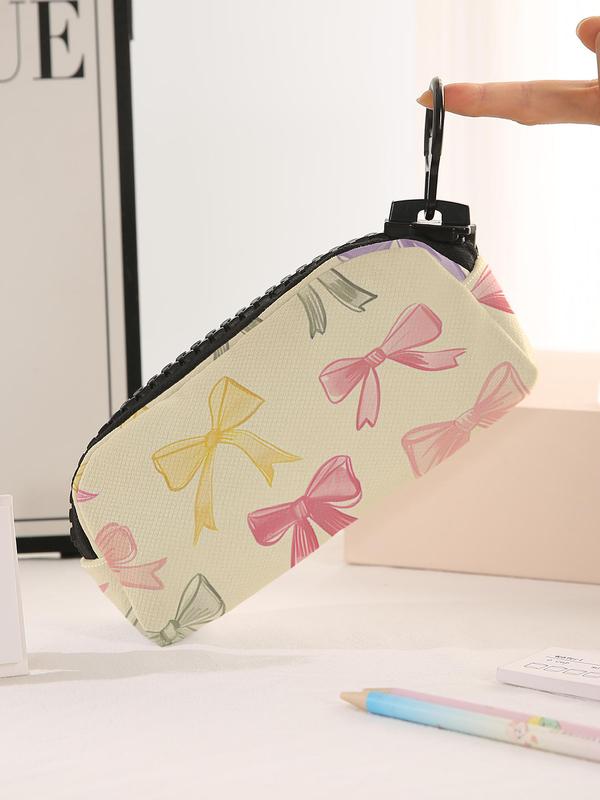 Cartoon Bow Pattern Makeup Bag, Large Zipper Makeup Bag, Durable Polyester Storage Bag, Spacious Zipper Makeup Bag for School Supplies and Stationery